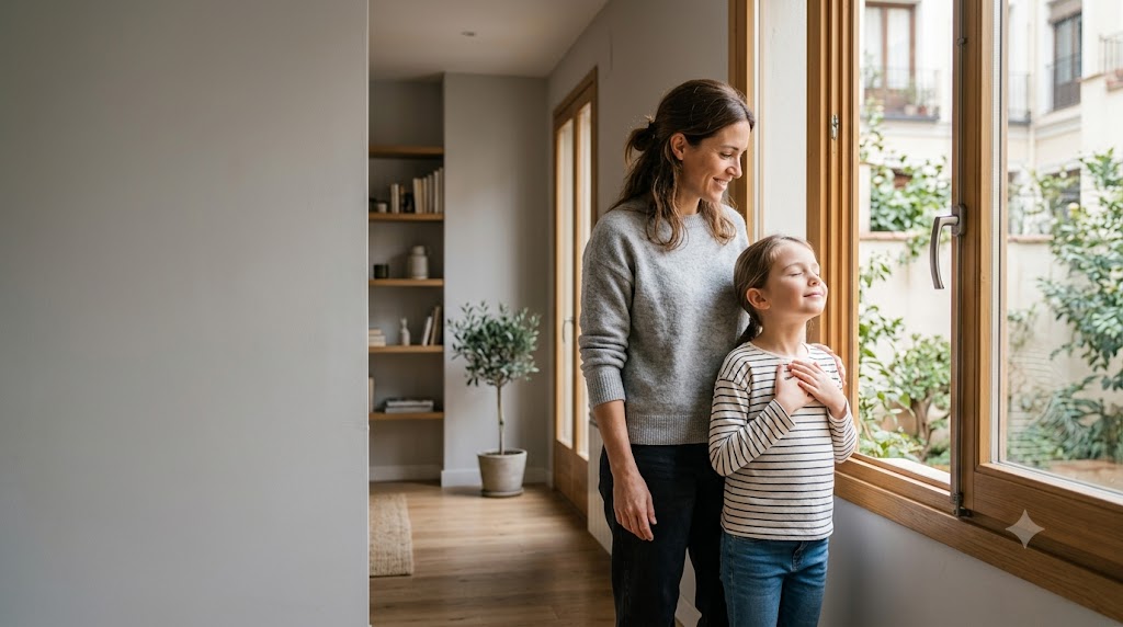 Familia respirando aire fresco en casa — Mundo Alergia